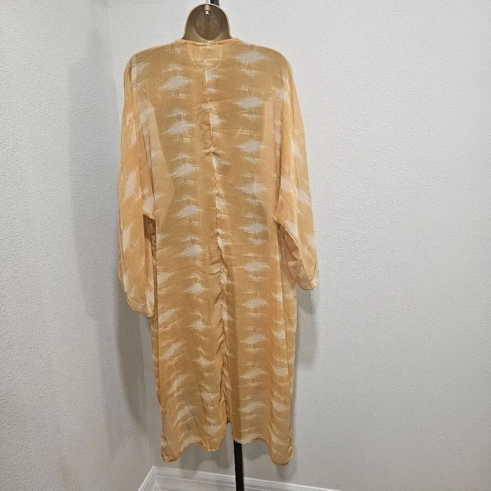 Sheer Midi Kimono Robe Duster Womens OS Fairy Yellow Ethereal Boho Hippie Flowy